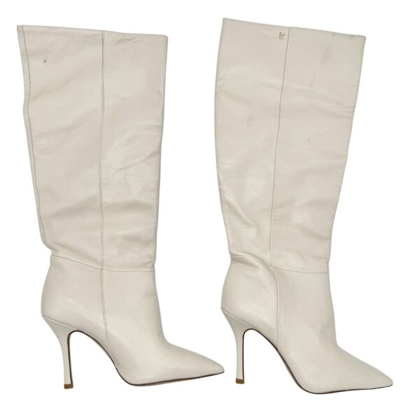 Larroude Kate Knee High Leather Boots Ivory Pointed Toe Heels NWOT - Size 7 - Picture 5 of 12
